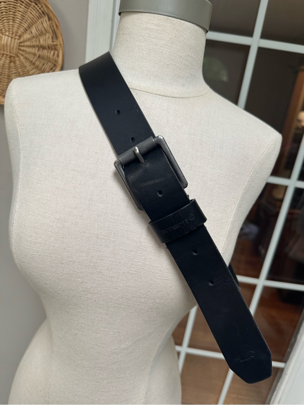 Carhartt Size 36 Full Grain Leather Knurled Roller Buckle Work Belt Black